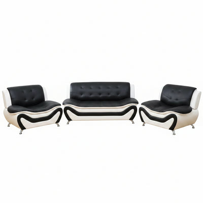 Leather Sofa Set,Leather Sofa Set for Living Room Furniture Sets, Loveseat Sofa with Chair 3-Piece for Living Room/Office/Apartment(Black&White)