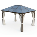 Hardtop Gazebo Built for Permanent Outdoor Use, 10'x12' Polycarbonate Roof, Aluminum Frame, Privacy Curtains
