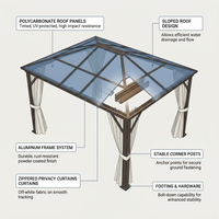 10' X 12' Hardtop Gazebo Canopy with Polycarbonate Roof, Aluminum Frame, Permanent Pavilion Outdoor Gazebo with Curtains for Patio, Garden, Backyard, Deck, Lawn, Dark Brown, Off-White — How It Works