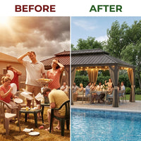 12 Ft. X 22 Ft. Double Galvanized Steel Roof Aluminum Frame Outdoor Patio Hardtop Gazebo with Netting and Curtains — Before & After