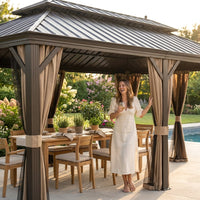 12 Ft. X 22 Ft. Double Galvanized Steel Roof Aluminum Frame Outdoor Patio Hardtop Gazebo with Netting and Curtains — Lifestyle