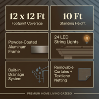12 Ft.X12 Ft.Bronze Luxury Aluminum Frame Hardtop Gazebo for Patio Deck Backyard Netting Hooks Upgraded Curtain 24Lights — Results & Stats