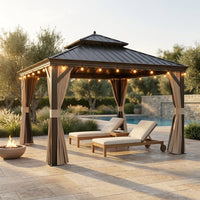 12 Ft.X12 Ft.Bronze Luxury Aluminum Frame Hardtop Gazebo for Patio Deck Backyard Netting Hooks Upgraded Curtain 24Lights — Studio Shot