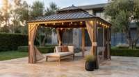 12 Ft.X12 Ft.Bronze Luxury Aluminum Frame Hardtop Gazebo for Patio Deck Backyard Netting Hooks Upgraded Curtain 24Lights — Lifestyle