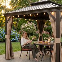 12 Ft.X12 Ft.Bronze Luxury Aluminum Frame Hardtop Gazebo for Patio Deck Backyard Netting Hooks Upgraded Curtain 24Lights — Lifestyle