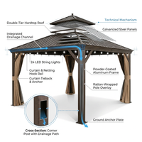 12 Ft.X12 Ft.Bronze Luxury Aluminum Frame Hardtop Gazebo for Patio Deck Backyard Netting Hooks Upgraded Curtain 24Lights — How It Works