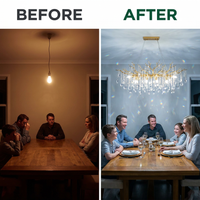 14-Lights Gold Luxury Crystal Linear Chandelier, Modern Tree Branch Chandelier for Dinning Room, Kitchen, Living Room — Before & After
