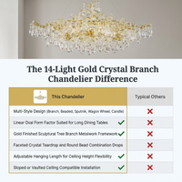 14-Lights Gold Luxury Crystal Linear Chandelier, Modern Tree Branch Chandelier for Dinning Room, Kitchen, Living Room — Comparison