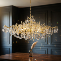 14-Lights Gold Luxury Crystal Linear Chandelier, Modern Tree Branch Chandelier for Dinning Room, Kitchen, Living Room — Studio Shot