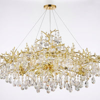 14-Lights Gold Luxury Crystal Linear Chandelier, Modern Tree Branch Chandelier for Dinning Room, Kitchen, Living Room — Studio Shot