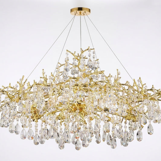 14-Lights Gold Luxury Crystal Linear Chandelier, Modern Tree Branch Chandelier for Dinning Room, Kitchen, Living Room — Studio Shot