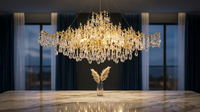 14-Lights Gold Luxury Crystal Linear Chandelier, Modern Tree Branch Chandelier for Dinning Room, Kitchen, Living Room — Lifestyle