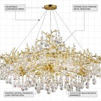 14-Lights Gold Luxury Crystal Linear Chandelier, Modern Tree Branch Chandelier for Dinning Room, Kitchen, Living Room — How It Works