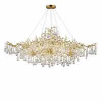 Crystal Linear Chandelier Designed for Elegant Dining, 14 Lights, Tree Branch Design, Modern Gold Finish