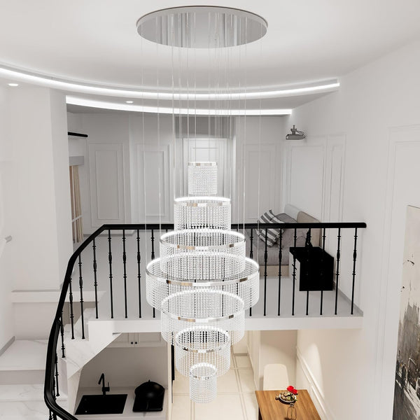 H118'' Large Crytsal Chandelier for High Ceiling,Modern 7-Tier Crytsal Chandelier for Tall Living Room,Foyer,Staircase,Entryway