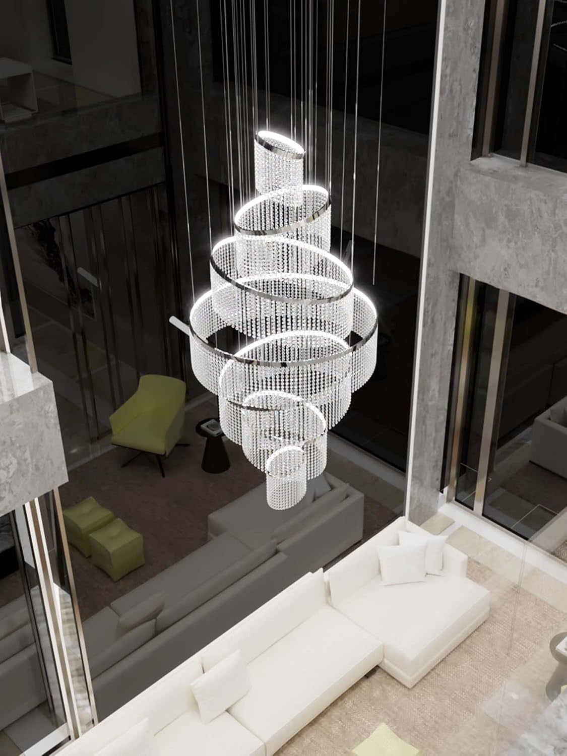 H118'' Large Crytsal Chandelier for High Ceiling,Modern 7-Tier Crytsal Chandelier for Tall Living Room,Foyer,Staircase,Entryway