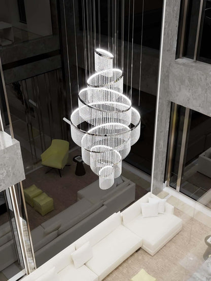 H118'' Large Crytsal Chandelier for High Ceiling,Modern 7-Tier Crytsal Chandelier for Tall Living Room,Foyer,Staircase,Entryway