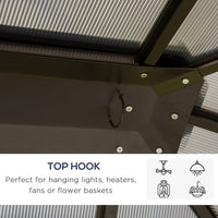10' X 12' Hardtop Gazebo Canopy with Polycarbonate Roof, Aluminum Frame, Permanent Pavilion Outdoor Gazebo with Curtains for Patio, Garden, Backyard, Deck, Lawn, Dark Brown, Off-White
