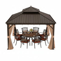 12 Ft.X12 Ft.Bronze Luxury Aluminum Frame Hardtop Gazebo for Patio Deck Backyard Netting Hooks Upgraded Curtain 24Lights