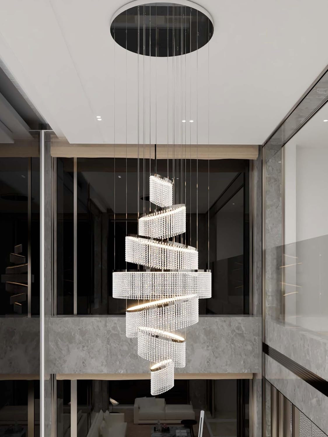 H118'' Large Crytsal Chandelier for High Ceiling,Modern 7-Tier Crytsal Chandelier for Tall Living Room,Foyer,Staircase,Entryway
