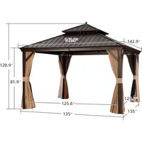 12 Ft.X12 Ft.Bronze Luxury Aluminum Frame Hardtop Gazebo for Patio Deck Backyard Netting Hooks Upgraded Curtain 24Lights