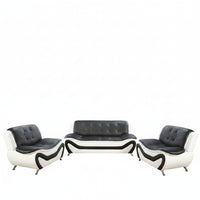 Living Room Furniture Set, Faux Leather Sofa Couch Set, 3 Pieces Modern Sofa Set for Living Room/Apartment/Office (Black&White)