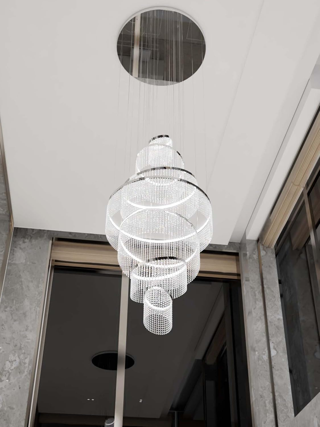 H118'' Large Crytsal Chandelier for High Ceiling,Modern 7-Tier Crytsal Chandelier for Tall Living Room,Foyer,Staircase,Entryway