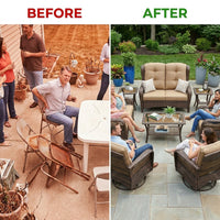 8 Pieces Patio Furniture Sets with Swivel Rocking Chairs,High-Back Rattan Patio Outdoor Conversation Set with 2-Seat Sofa & Coffee Table for Porch Deck Backyard Poolside — Before & After