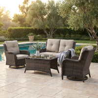 8 Pieces Patio Furniture Sets with Swivel Rocking Chairs,High-Back Rattan Patio Outdoor Conversation Set with 2-Seat Sofa & Coffee Table for Porch Deck Backyard Poolside — Studio Shot