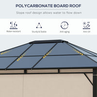 10' X 12' Hardtop Gazebo Canopy with Polycarbonate Roof, Aluminum Frame, Permanent Pavilion Outdoor Gazebo with Curtains for Patio, Garden, Backyard, Deck, Lawn, Dark Brown, Off-White