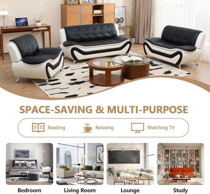 Leather Sofa Set,Leather Sofa Set for Living Room Furniture Sets, Loveseat Sofa with Chair 3-Piece for Living Room/Office/Apartment(Black&White)