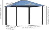 10' X 12' Hardtop Gazebo Canopy with Polycarbonate Roof, Aluminum Frame, Permanent Pavilion Outdoor Gazebo with Curtains for Patio, Garden, Backyard, Deck, Lawn, Dark Brown, Off-White