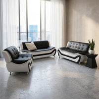 Living Room Furniture Set, Faux Leather Sofa Couch Set, 3 Pieces Modern Sofa Set for Living Room/Apartment/Office (Black&White) — Studio Shot