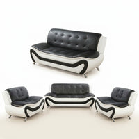 Living Room Furniture Set, Faux Leather Sofa Couch Set, 3 Pieces Modern Sofa Set for Living Room/Apartment/Office (Black&White) — Studio Shot