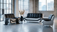 Living Room Furniture Set, Faux Leather Sofa Couch Set, 3 Pieces Modern Sofa Set for Living Room/Apartment/Office (Black&White) — Lifestyle