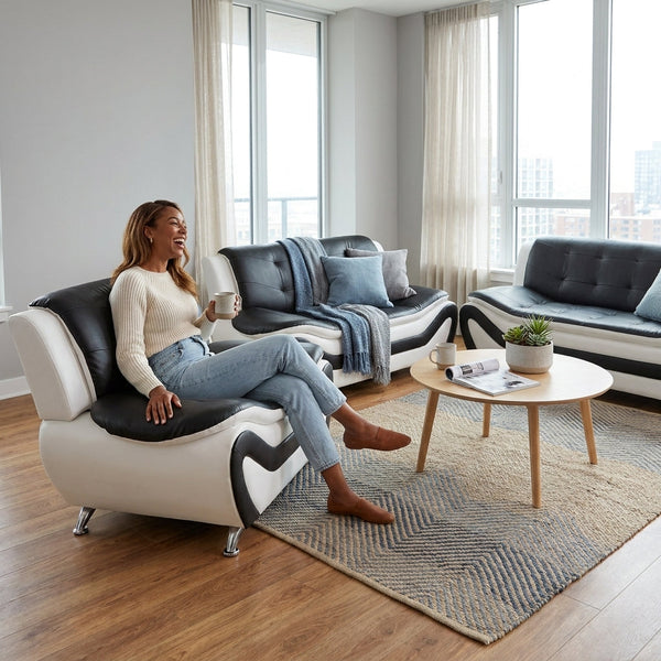 Faux Leather Sofa Set Designed for Modern Living, 3 Piece Configuration, Wood Frame Construction, Foam Cushions