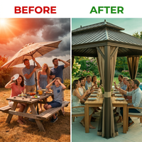 Outdoor Gazebo Built for Year-Round Use, 12x22 Galvanized Steel Roof, Aluminum Frame, Netting Curtains — Before & After