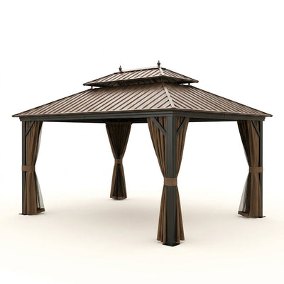 Outdoor Gazebo Built for Year-Round Use, 12x22 Galvanized Steel Roof, Aluminum Frame, Netting Curtains