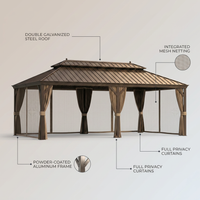 Outdoor Gazebo Built for Year-Round Use, 12x22 Galvanized Steel Roof, Aluminum Frame, Netting Curtains — infographic