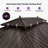 12 Ft.X12 Ft.Bronze Luxury Aluminum Frame Hardtop Gazebo for Patio Deck Backyard Netting Hooks Upgraded Curtain 24Lights