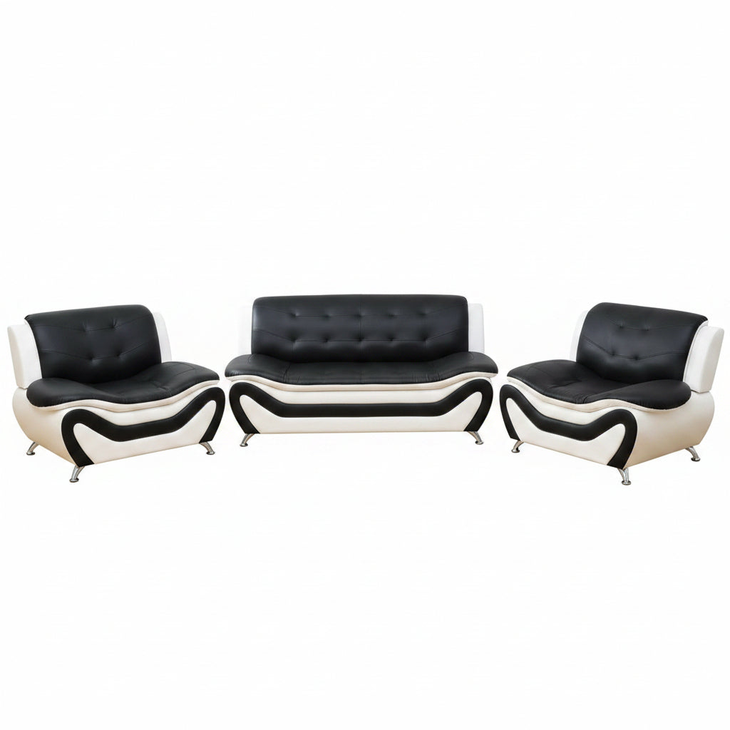 Leather Sofa Set,Leather Sofa Set for Living Room Furniture Sets, Loveseat Sofa with Chair 3-Piece for Living Room/Office/Apartment(Black&White)