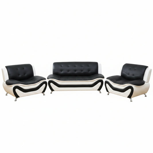Leather Sofa Set,Leather Sofa Set for Living Room Furniture Sets, Loveseat Sofa with Chair 3-Piece for Living Room/Office/Apartment(Black&White)