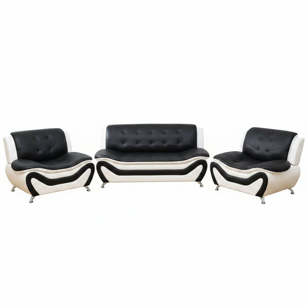 Leather Sofa Set,Leather Sofa Set for Living Room Furniture Sets, Loveseat Sofa with Chair 3-Piece for Living Room/Office/Apartment(Black&White)