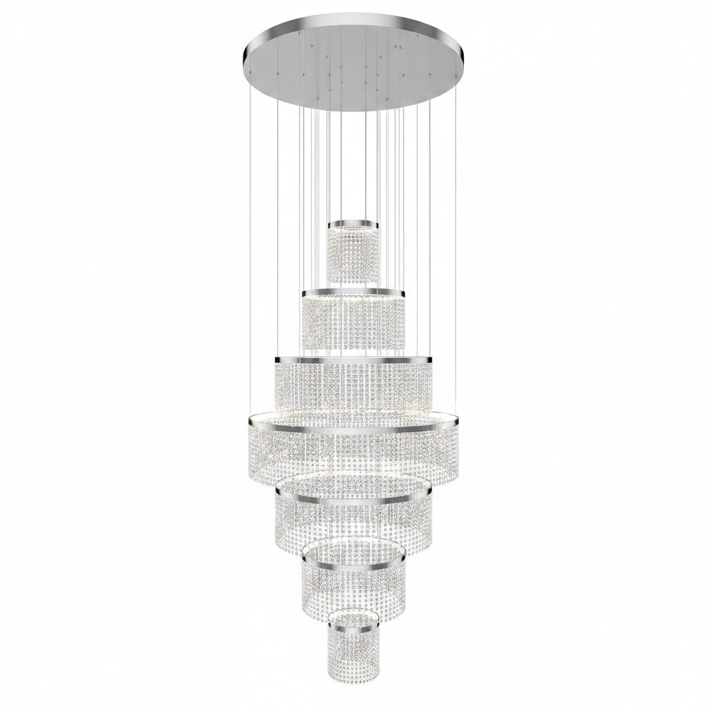 H118'' Large Crytsal Chandelier for High Ceiling,Modern 7-Tier Crytsal Chandelier for Tall Living Room,Foyer,Staircase,Entryway