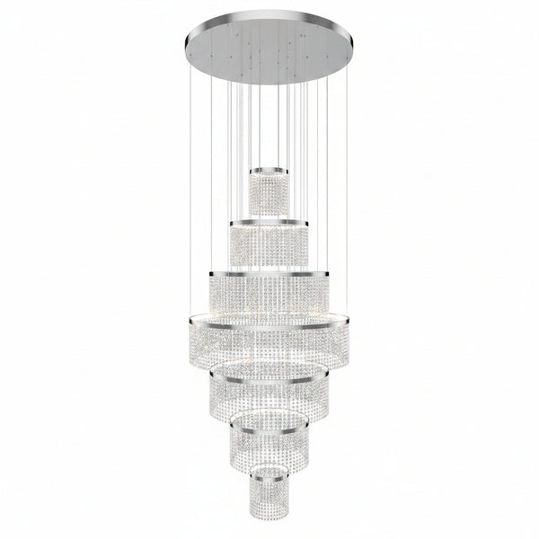 H118'' Large Crytsal Chandelier for High Ceiling,Modern 7-Tier Crytsal Chandelier for Tall Living Room,Foyer,Staircase,Entryway