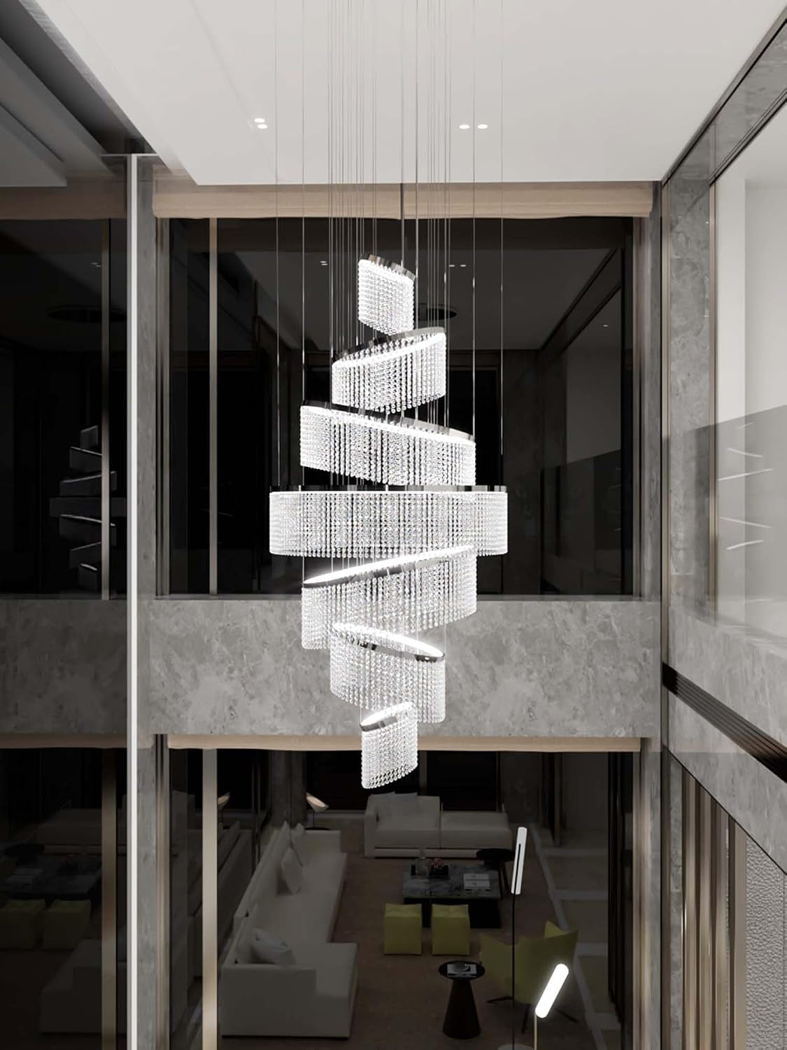 H118'' Large Crytsal Chandelier for High Ceiling,Modern 7-Tier Crytsal Chandelier for Tall Living Room,Foyer,Staircase,Entryway