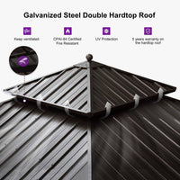 12 Ft.X12 Ft.Bronze Luxury Aluminum Frame Hardtop Gazebo for Patio Deck Backyard Netting Hooks Upgraded Curtain 24Lights