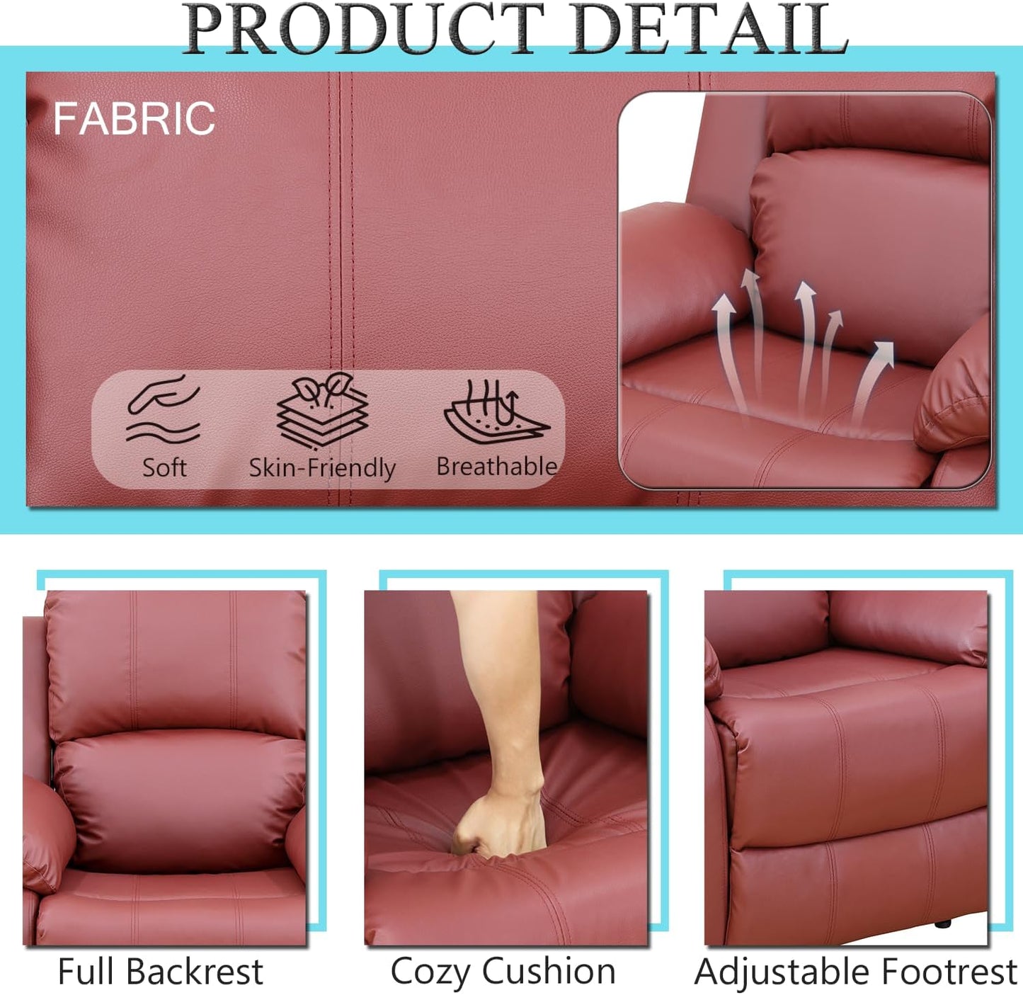 Leather Recliner Sofa Set，Leather Reclining Couch for Living Room Furniture Sets，Red Recliner Couch with 5 Recliners for Living Room/Office/Theater Seating(Sofa Set 3 Pieces)