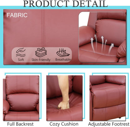 Leather Recliner Sofa Set，Leather Reclining Couch for Living Room Furniture Sets，Red Recliner Couch with 5 Recliners for Living Room/Office/Theater Seating(Sofa Set 3 Pieces)
